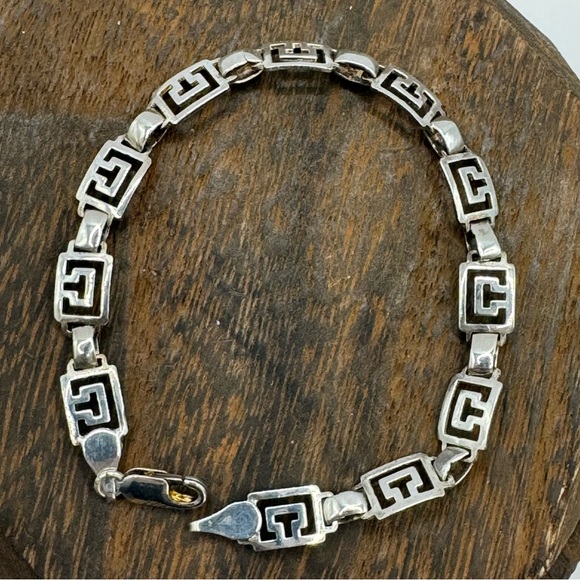 Sterling silver link bracelet geometric design 7.25” - Picture 7 of 9